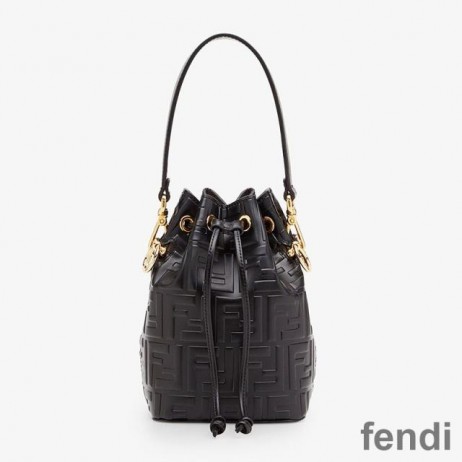 Fendi Mini Mon Tresor Bucket Bag In FF Motif Calf Leather Black