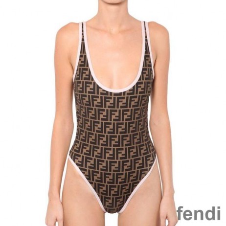 Fendi Swimsuit Women FF Motif Lycra Brown/White