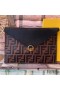 F is Fendi Large Slim Pouch In FF Motif Calf Leather Brown/Black