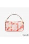 Fendi Baguette Bag In FF Motif Canvas Pink/Red