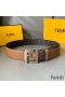 Fendi FF Buckle Reversible Belt In FF Motif Fabric and Calfskin Brown/Silver