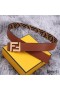 Fendi FF Buckle Reversible Belt In FF Motif Fabric and Nappa Leather Brown/Gold