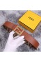 Fendi FF Buckle Reversible Belt In FF Motif Fabric and Nappa Leather Brown/Gold