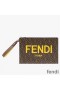 Fendi Medium Flat Clutch In Roma Logo FF Motif Fabric Brown