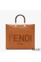 Fendi Medium Sunshine Shopper Bag In ROMA Logo Calf Leather Brown