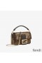 Fendi Mini Baguette Bag In FF Motif Fabric with Sequins Brown
