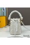 Fendi Mini Mon Tresor Bucket Bag with Woven Handle In FF Motif Canvas White
