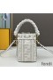 Fendi Mini Mon Tresor Bucket Bag with Woven Handle In FF Motif Canvas White