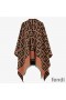Fendi Poncho In FF Motif Wool and Silk Brown