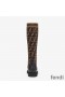 Fendi Rockoko High Ankle Boots Women Leather with FF Motif Stretch Fabric Brown