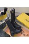 Fendi Rockoko High Combat Boots Women Leather with FF Stripes Stretch Fabric Black/White