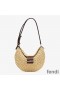 Fendi Small Croissant Hobo Bag In Woven Straw Beige