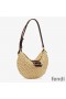 Fendi Small Croissant Hobo Bag In Woven Straw Beige