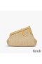 Fendi Small First Bag In Raffia Macrame Beige