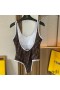 Fendi Swimsuit Women FF Motif Lycra Brown/White