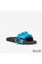Fendi Vertigo Slides Women FF Motif Satin Blue