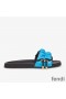 Fendi Vertigo Slides Women FF Motif Satin Blue