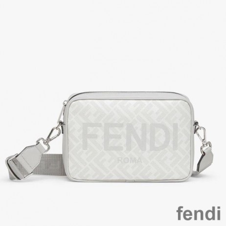 Fendi Compact Camera Case In ROMA Logo FF Motif Fabric White