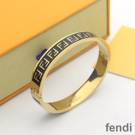 Fendi FF Ragid Bracelet In Enameled Metal Black/Gold