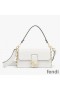 Fendi Baguette Bag In Calf Leather with Fendace Pin Brooches White