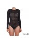 Fendi Bodysuit Women FF Fish-Eye Motif Tulle Black
