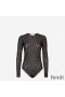 Fendi Bodysuit Women FF Fish-Eye Motif Tulle Black