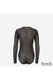 Fendi Bodysuit Women FF Fish-Eye Motif Tulle Black