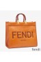 Fendi Large Sunshine Shopper Bag In ROMA Logo Calf Leather Brown