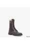 Fendi Rockoko Combat Boots Women Leather with FF Stripes Stretch Fabric Black/White