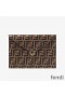 F is Fendi Large Slim Pouch In FF Motif Calf Leather Brown