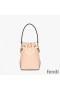 Fendi Mini Mon Tresor Bucket Bag In ROMA Logo Calf Leather Cherry