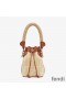 Fendi Mini Mon Tresor Bucket Bag with Straw Handle In FF Motif Straw Beige