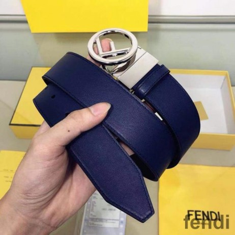 F is Fendi Buckle Reversible Belt In Calf Leather Navy Blue/Black