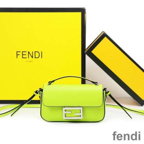 Fendi Baguette Phone Pouch In Nappa Leather and Fabric Green