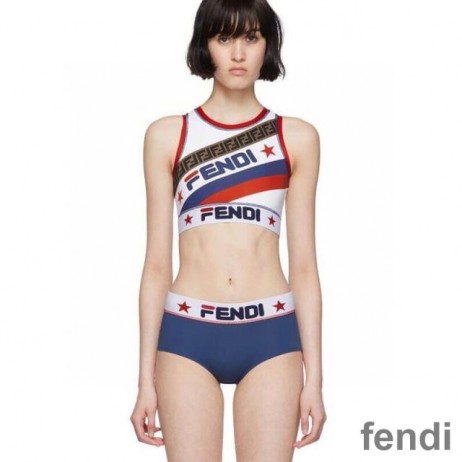 Fendi Gym Set Women Fila Logo Motif Lycra Blue/White
