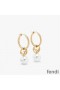 F Is Fendi Hoop Earrings In Metal with Pearls Gold