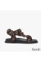Fendi Feel Flat Sandals Women FF Motif Satin Brown