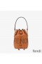 Fendi Mini Mon Tresor Bucket Bag In ROMA Logo Calf Leather Brown