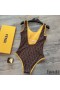 Fendi Swimsuit Women Logo FF Motif Lycra Brown/Yellow