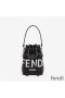 Fendi Mini Mon Tresor Bucket Bag In ROMA Logo Calf Leather Black/White