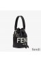 Fendi Mini Mon Tresor Bucket Bag In ROMA Logo Calf Leather Black/White