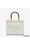 Fendi Small Sunshine Shopper Bag In ROMA Logo Calf Leather White