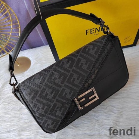 Fendi 바게트백 FF 에서 모티브 직물 검정
