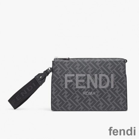 Fendi 클러치 팩에 로마의 로고 FF 모티브 직물 검정
