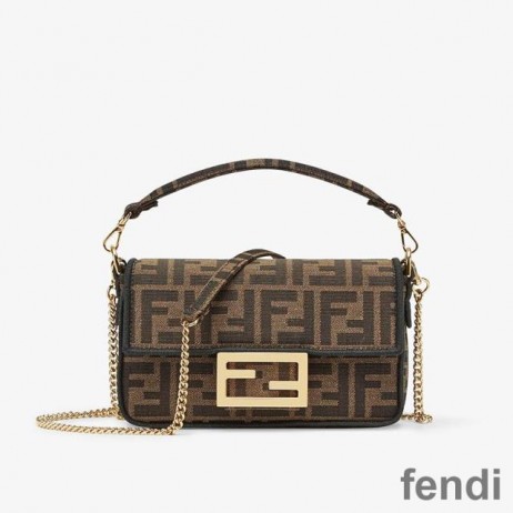 Fendi 미니 바게트백 FF 에서 모티브 직물 Brown