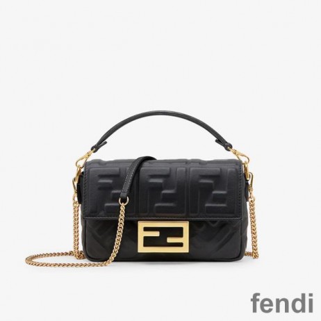Fendi 미니 바게트백 FF 에서 모티브 Nappa 가죽 검정