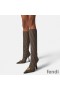 Fendi 무릎 높은 발목 부츠 여성 Fendace FF 직물 Brown