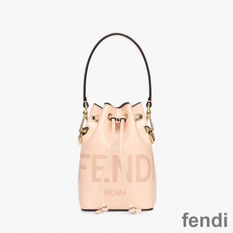 Fendi Mini Mon Tresor Bucket Bag In ROMA Logo Calf Leather Cherry