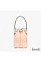 Fendi Mini Mon Tresor Bucket Bag In ROMA Logo Calf Leather Cherry