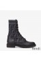 Fendi Rockoko Combat Boots Women Leather with FF Motif Stretch Fabric Black